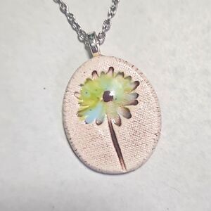 Vintage Handmade Hippie Artsy Flower Pottery Pendant Necklace OOAK